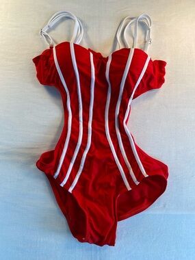 LB Le Besi NWOT Red White One Piece Swimsuit Ladies Small
